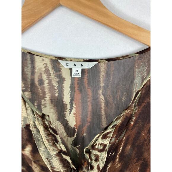 CAbi Style 806 Silk Leopard Print Ruffle Placket Long Hem Blouse Size Medium - Picture 3 of 4